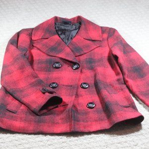 Nomadic Traders Size M Black and Red Plaid Pea Coat
